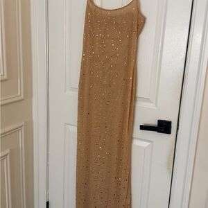 Nude Embellished Semi Sheer Maxi Dress